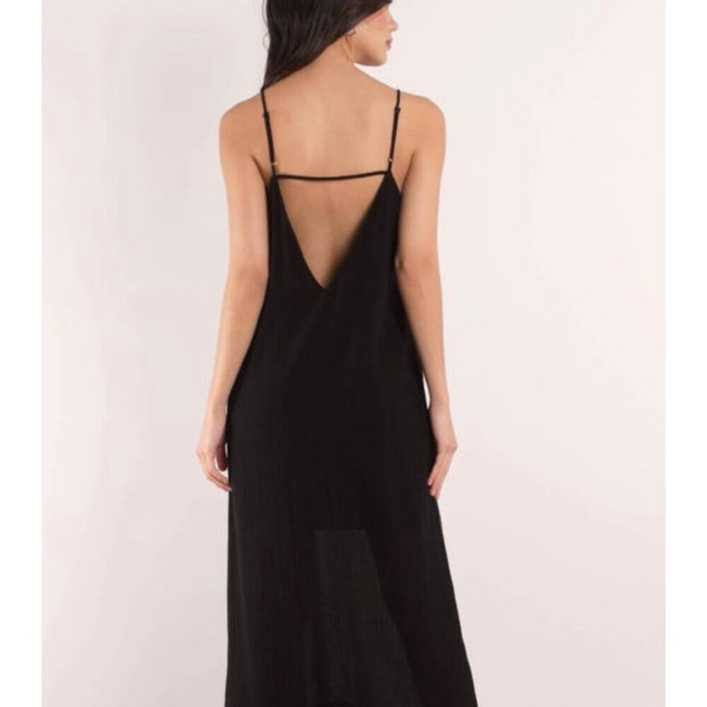 Tobi Black Lace Crochet Trim Gauzy Plunging Strappy Back Casual Boho Maxi Dress - Picture 9 of 16